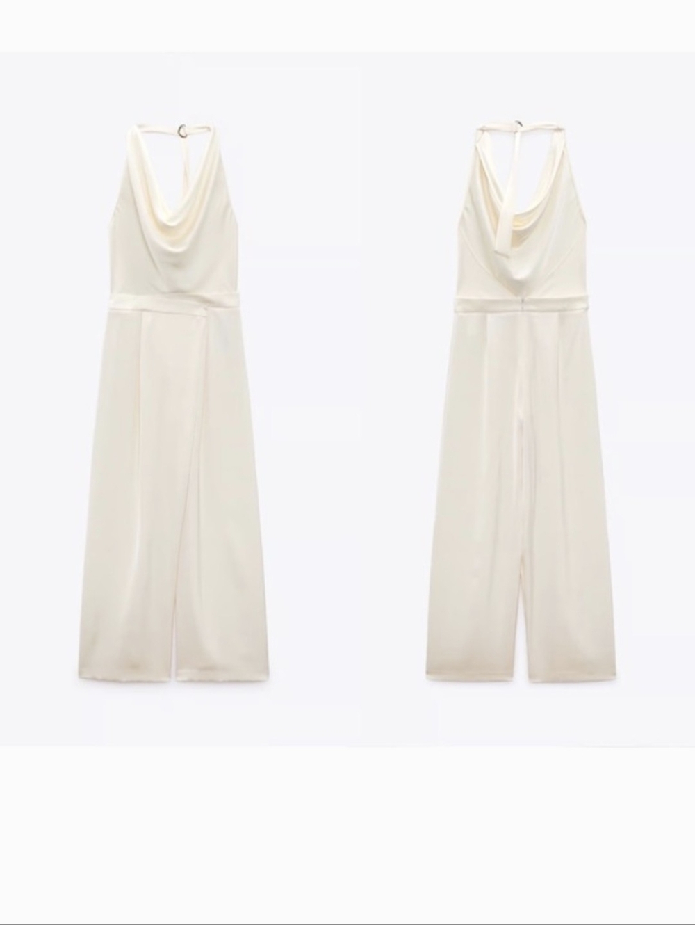 Zara,Satin Sleeveless Cream Draped Jumpsuit Xs